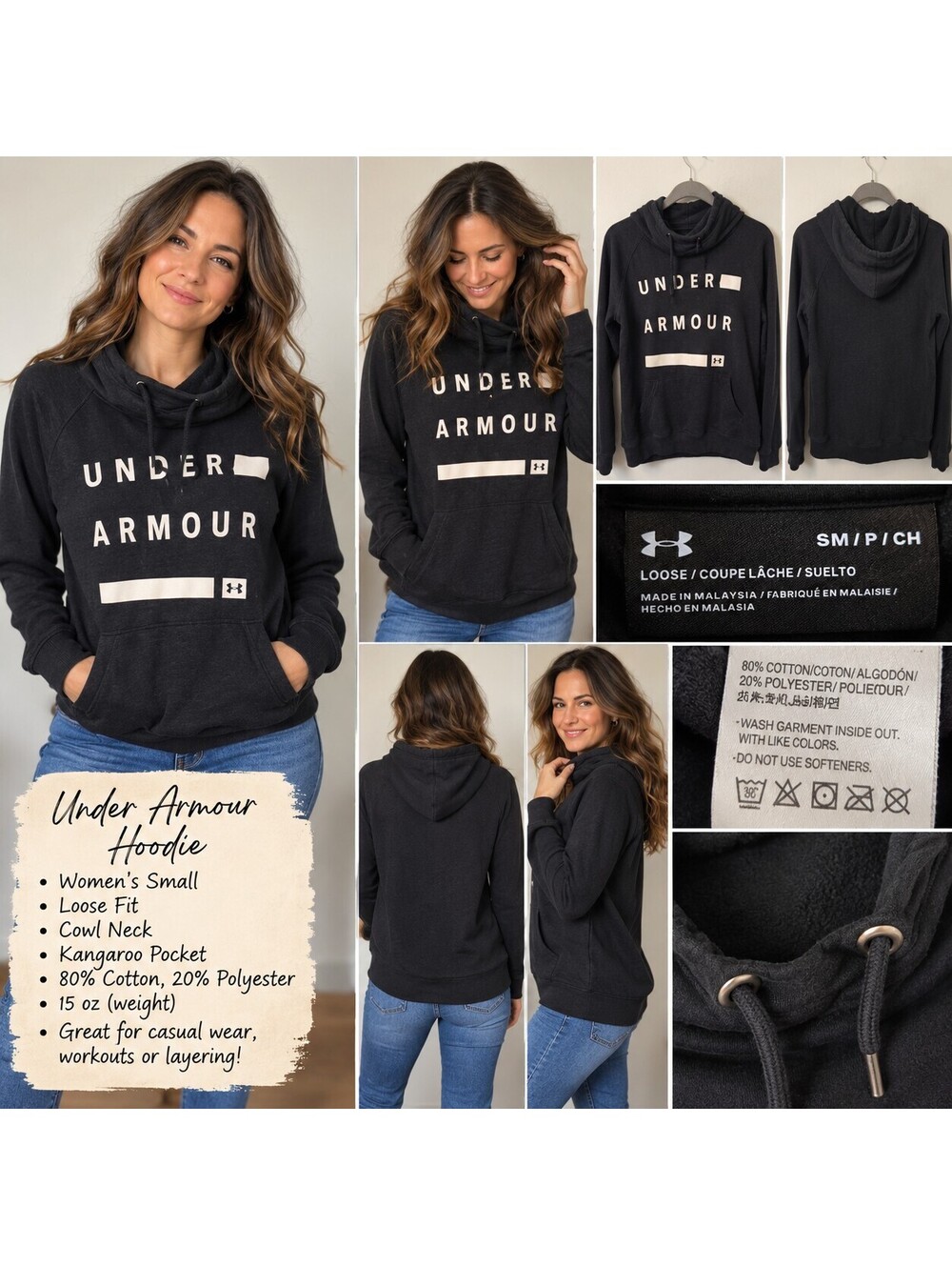 Under Armour women's black cowl neck hoodie size small